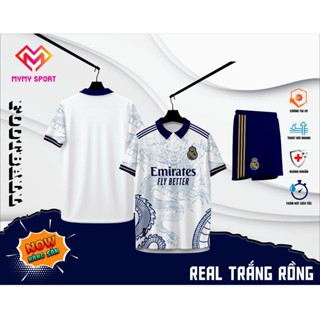 Bộ quần áo bóng đá REAL TRẮNG RỒNG 2024 - VẢI GAI THÁI CAO CẤP loại 1  💎FREE SHIP💎