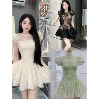    CÓ  BIGSIZE ĐẦM REN POXI CỔ TRÒN TAY NGẮN TÙNG LƯỚI XOÈ  💯Hàng chuẩn hình shop chụp  