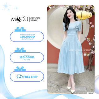 Váy Text Nhật MDU3871 Đính Hoa Tinh Tế, Dáng Váy Xòe Li Nhẹ Nhàng Từ MDU