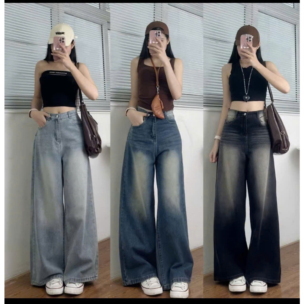 Quần jean nữ ống rộng, quần baggy nữ dáng suông chất denim không giãn phong cách trẻ trung - MQ1224