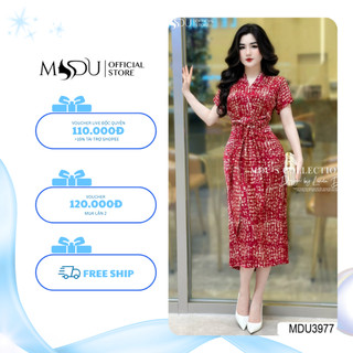Váy Thiết Kế MDU3977 Dáng Xòe Kết Hợp Cổ Chữ V Cùng Họa Tiết Bắt Mắt Từ MDU