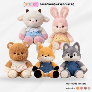 Gấu bông chạy bộ động vật cáo,chó,thỏ,cừu mặc yếm dễ thương,Thú nhồi bông chó và cáo đoàn gia hứa lông xù cao cấp