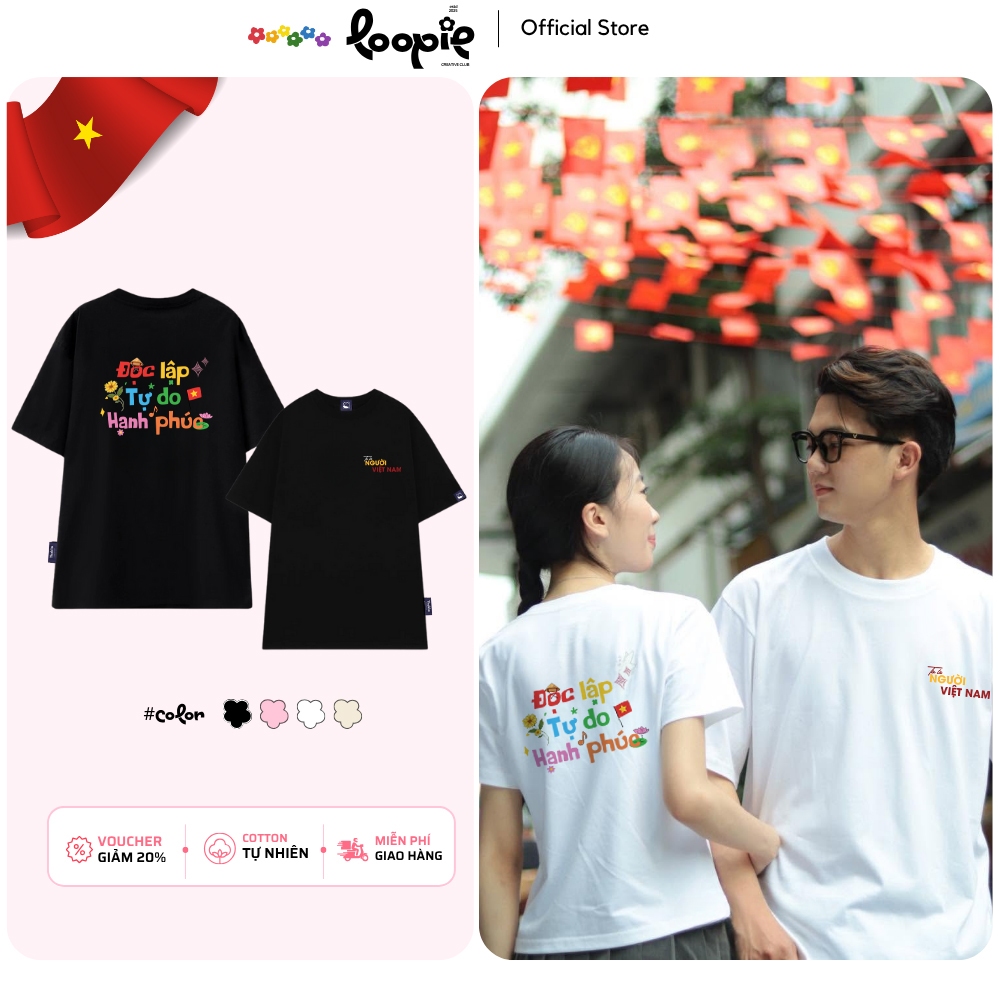Áo Thun Tự Do Hạnh Phúc Unisex Dễ Thương Loopie – LP27 Form Oversize Dành Cho Nam Nữ