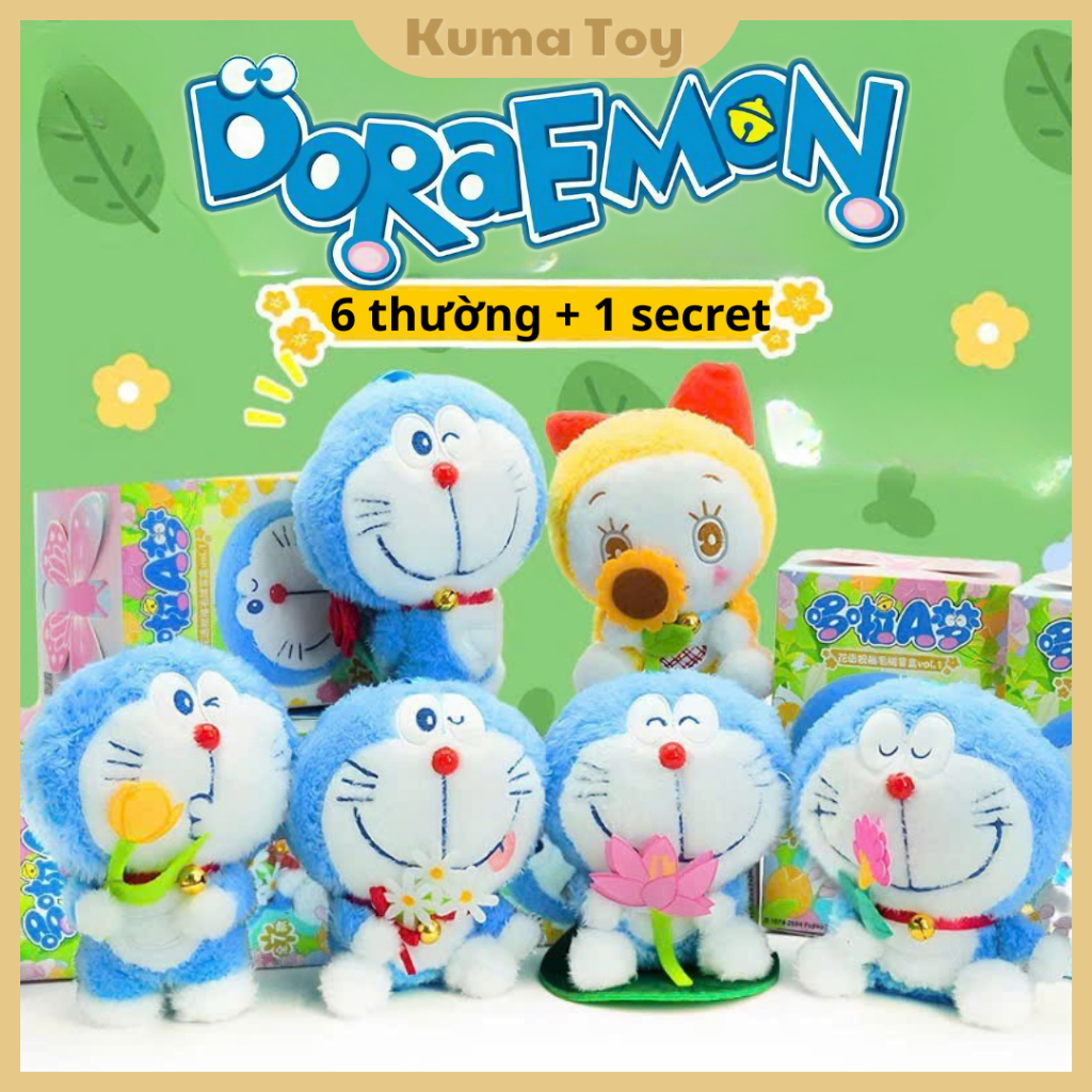 Blindbox gấu bông Doraemon cầm hoa có móc khóa 12cm - mô hình doremon đồ chơi hộp mù