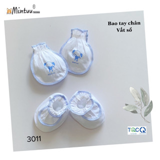 Bộ bao tay bao chân sơ sinh, vắt sổ trắng vải 100% cotton thương hiệu MINTUU - 3011