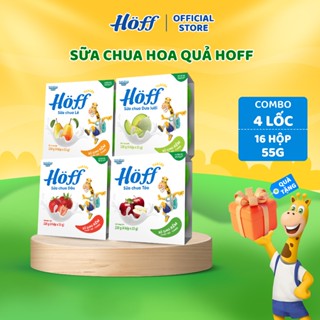 Combo 4 lốc sữa chua trẻ em Hoff 4 vị cho bé ăn dặm từ 6 tháng tuổi hỗ trợ tiêu hóa, bổ sung lợi khuẩn (16hộp x 55g)