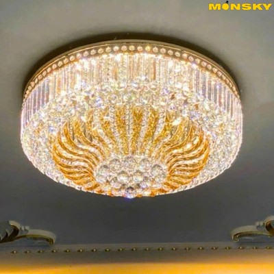 Đèn mâm ốp MONSKY OFIGA pha lê D800mm, 1000mm phong cách châu Âu hiện đại, sang trọng 3 màu sáng