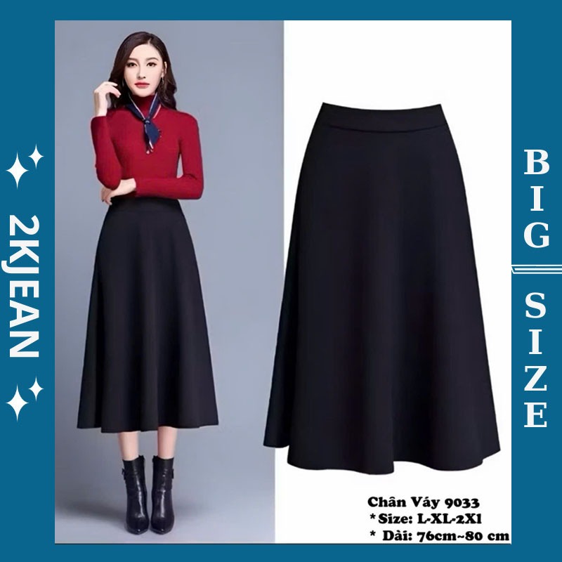 Chân váy dài công sở Bigsize 55kg-90kg cạp cao lưng thun chất vải xịn mềm mịn thời trang 2Kjeans CV9