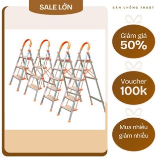 Thang nhôm ghế TOMOKO tay vịn chữ A bản to 3 4 5 6 7 gấp gọn, Khung inox 304 bậc nhôm chịu lực tốt