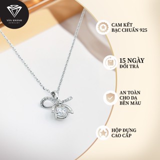 Dây Chuyền Nữ Bạc 925 Nơ Viền Xoàn Hột Chủ 5 Ly Lấp Lánh Sang Trọng - Vân Khánh Jewelry