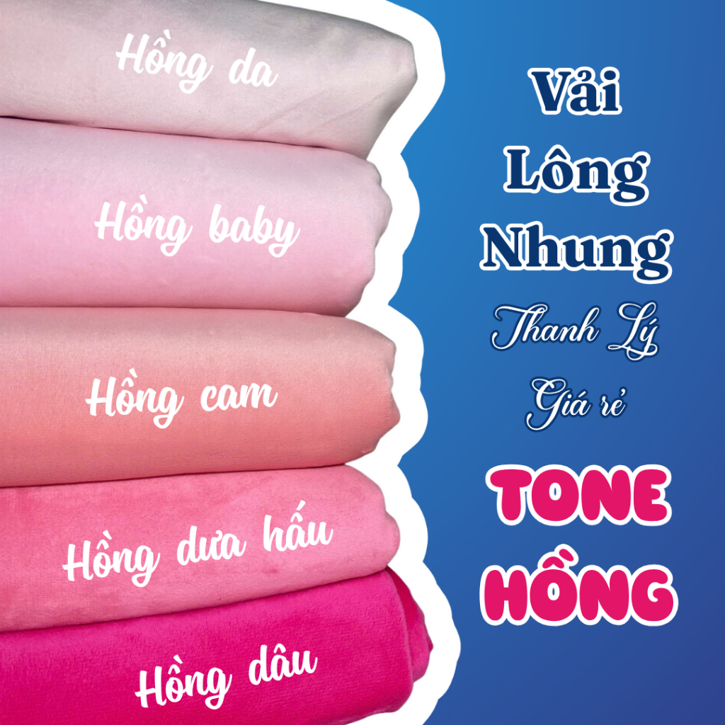 [THANH LÝ] Vải Lông Nhung Mịn 1mm - Full Tone Hồng -  May Gấu Bông, Scrunchies, Bọc Sofa