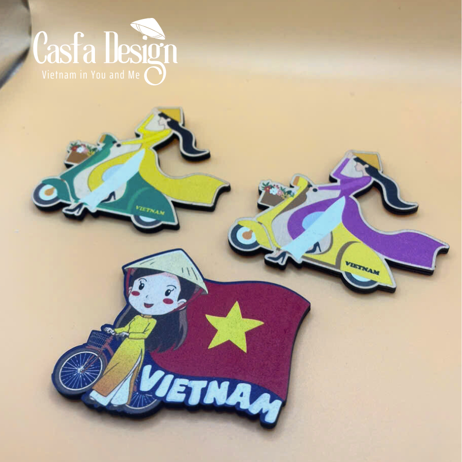 Nam Châm Tủ Lạnh Gỗ Áo Dài – Quà Lưu Niệm Việt Nam Handmade-Magnet Handmade