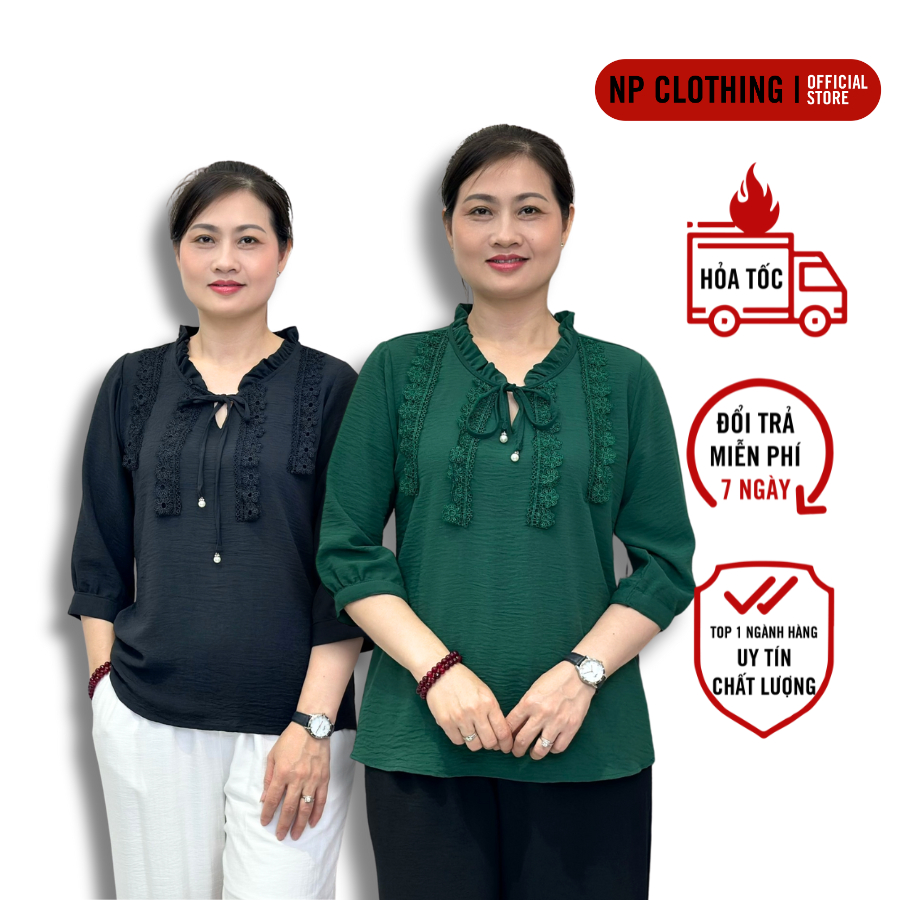 Áo Trung Niên Nữ A567, Mẫu Sơ Mi Tay Lỡ Cổ Bèo Thắt Nơ Sang Xịn Lịch Sự U60 | Thời Trang NP CLOTHING