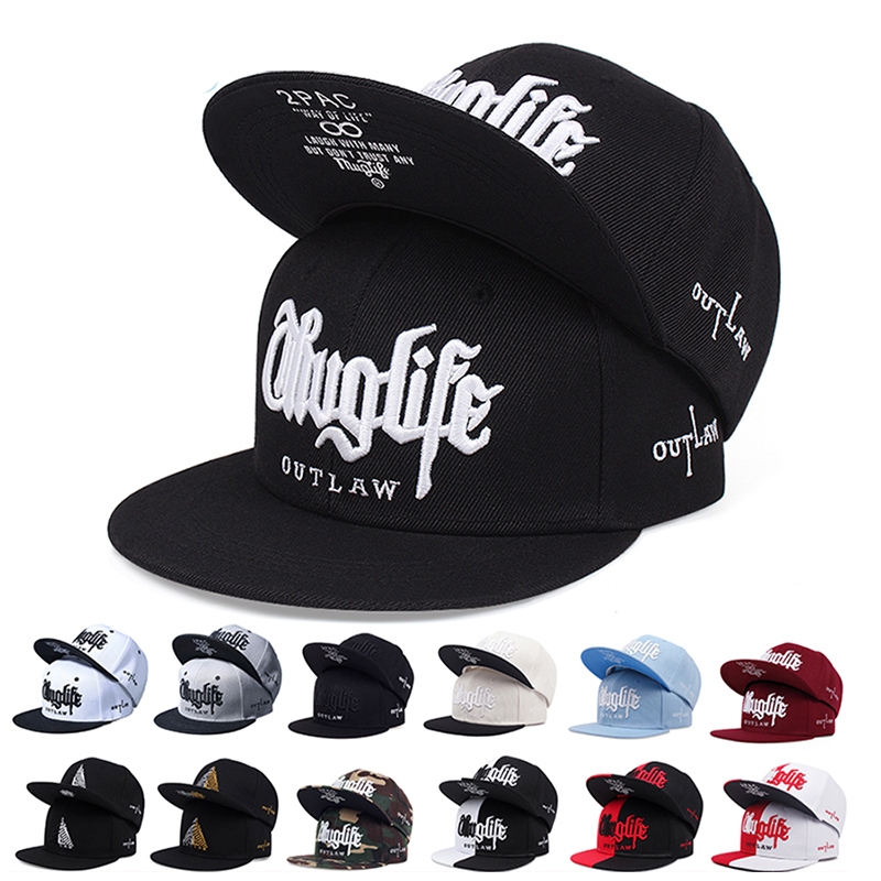 Mũ Snapback thời trang thêu nổi Thug life Mũ Hip Hop nón phẳng 2PAC Mũ bóng chày nam nữ