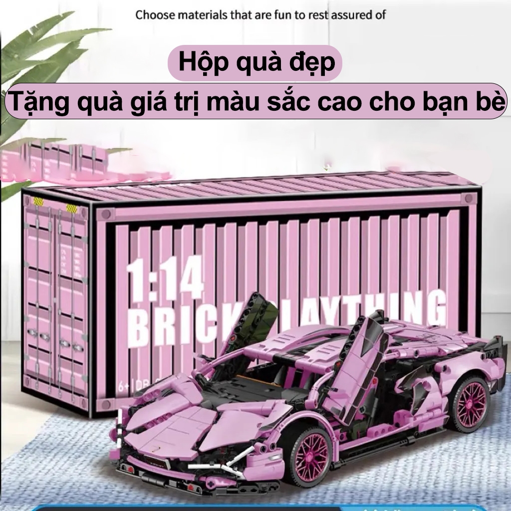 Mới Mô hình ô tô màu hồng Đua xe điều khiển từ xa lắp ráp xe thể thao 1: 14 - 1280PCS Quà sinh nhật 
