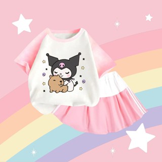  Set Váy Thun Cotton Tay Dắc Lăng Thoáng Mát Mềm Mại Cho Bé Gái Hình Kuromi Ôm Gấu Capybara  M 199  