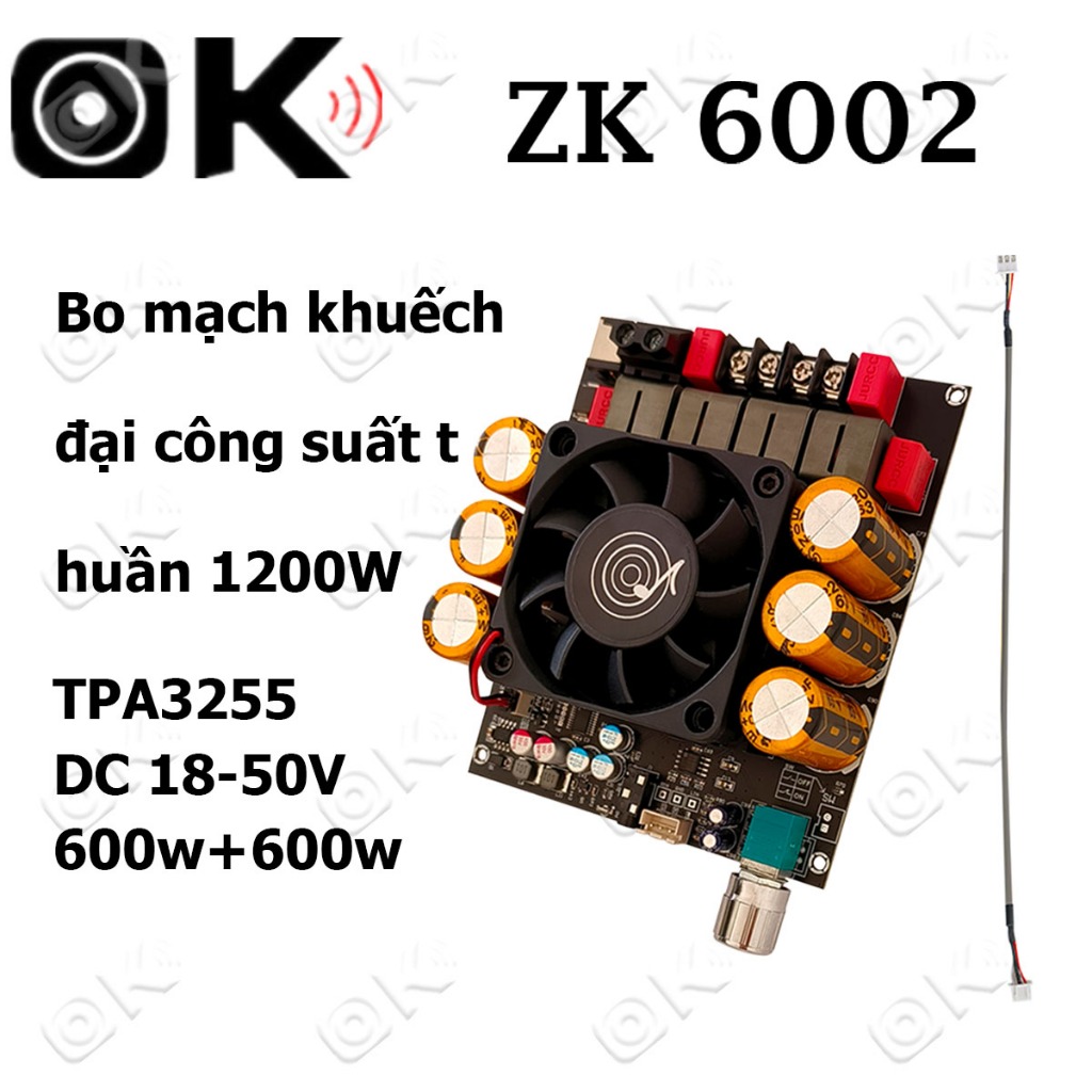 Okdiy ZK-6002 Mạch khuyếch đại âm thanh 2.0 TPA3255 600W+600W 18-50VDC