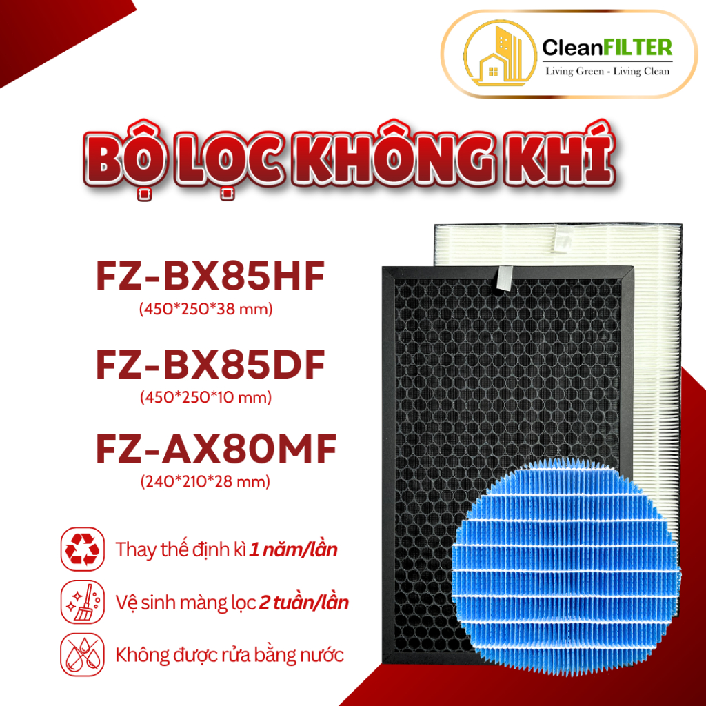 Màng lọc không khí thay thế Mã: FZ-W80HF, KC-BX85, KI-AX80, DX85, FP-J60E, J80EV, J80HFE, J80DFE,...