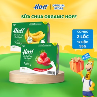 Sữa chua trái cây HOFF chuối Organic, dâu Organic Mix vị cao cấp bổ sung 18 loại Acid Amin 2 Lốc (55g x 12 hộp)