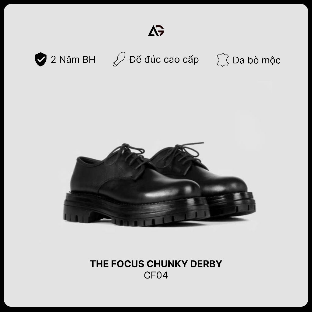 Giày Da The Focus Chunky Derby Unisex Nam Nữ Đế Cao 4,5cm August CF04 Chính Hãng Bảo Hành 24 Tháng C