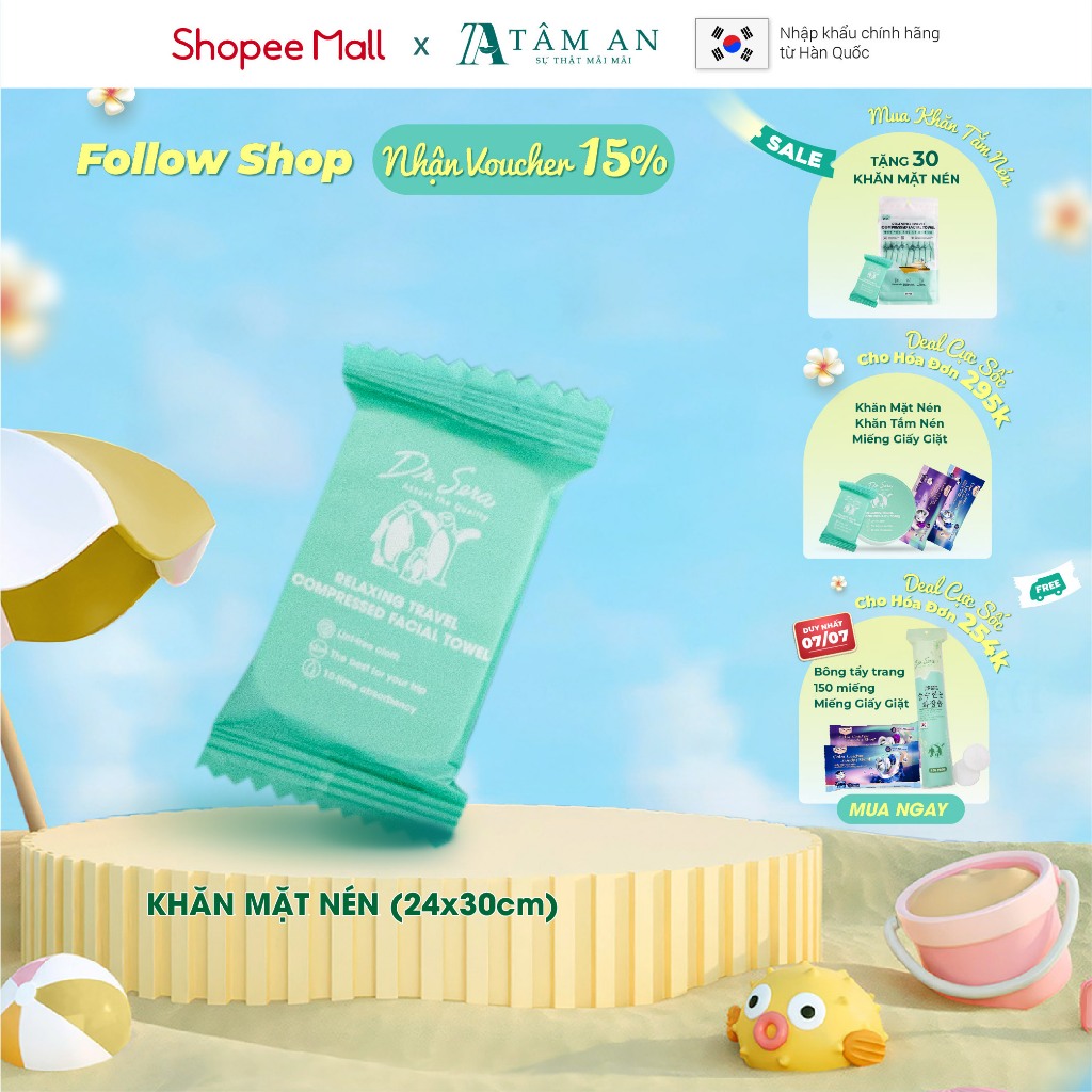 Khăn nén cotton tiệt trùng UV mềm mịn an toàn với mọi làn da DR.SERA COMPRESSED TOWEL