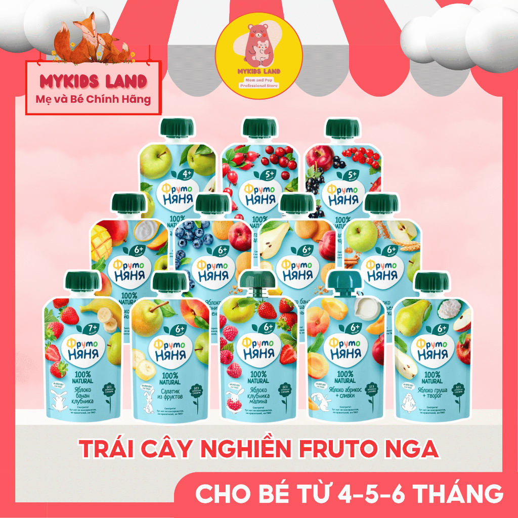 [XẢ DATE T3-T4/2026] Trái Cây Nghiền FRUTO Nga Túi 90g - Hoa Quả Nghiền FRUTONANNY Cho Bé Ăn Dặm Từ 6M+