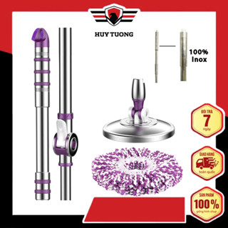 Cây lau nhà 360 độ inox thái lan tay gạt G7 kèm bông lau nhà, chổi lau nhà thông minh bông tròn dễ thay thế - Huy Tưởng