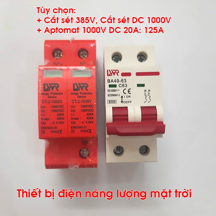 CHỐNG SÉT DC 1000V VÀ APTOMAT DC 1000V 16A, 20A, 25A, 32A, 40A , 63A, 125A, cb dc1000v- cắt sét dc 1