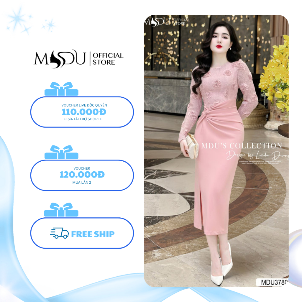 𝐙𝐢𝐧 𝐁𝐨𝐮𝐭𝐢𝐪𝐮𝐞 Váy Công Sở K48-D2-4 Chất Ren Hoa Dệt Nổi Phối Mango Ý Thiết Kế Ôm Thanh Lịch MDU3780