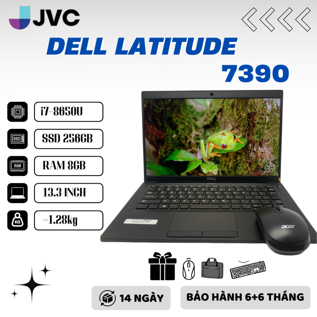 Laptop Giá Rẻ Dell Latitude 7390 Core i5 8250U | RAM 16GB| SSD 256GB| 13.3inch IPS Pin>3h