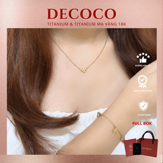 Bộ trang sức vòng cổ và vòng tay lắc tay De Coco Felicy titan không đen gỉ cỏ 4 lá ( kèm Túi giấy + Hộp + Thiệp )