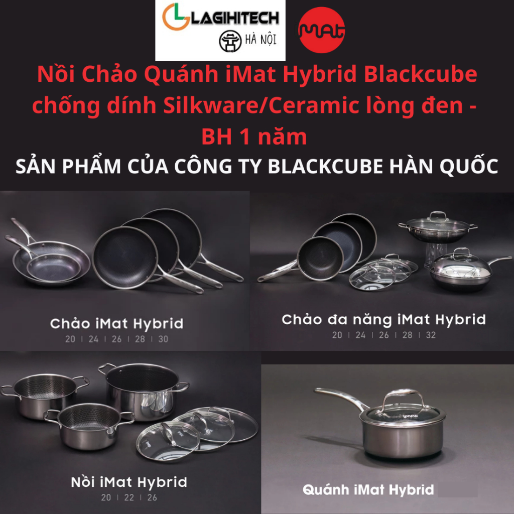 Nồi Chảo Quánh  iMat Hybrid Blackcube, chống dính Silkware/Ceramic - BH 1 năm - Chính Hãng