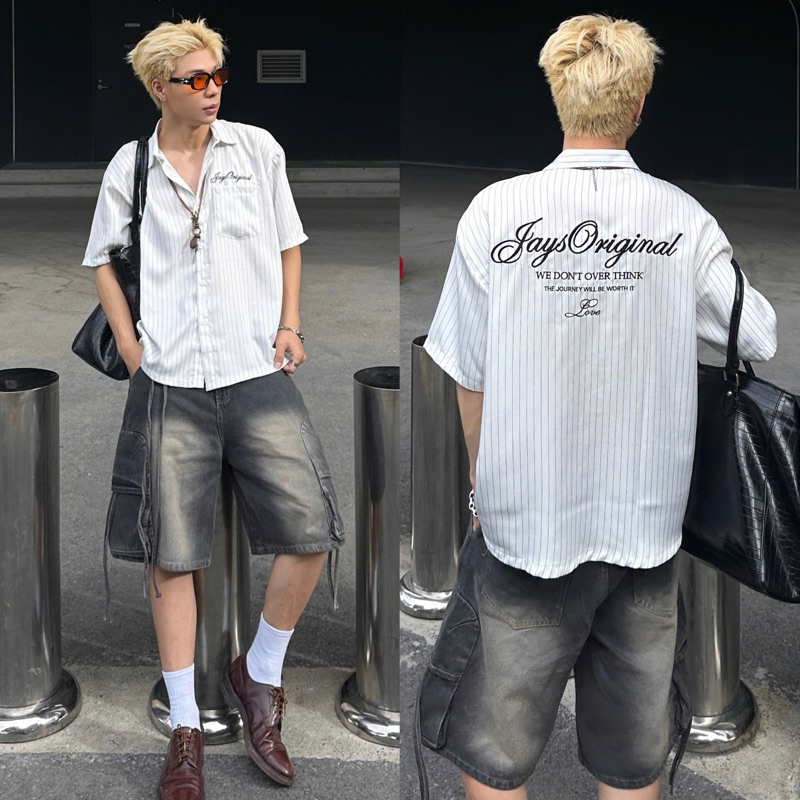 Somi tay lỡ unisex ORIGINAL Sọc màu TRẮNG/ĐEN/NAVY 🖤 Nam nữ Unisex Áo Somi Form rộng style Ulzzang | BigBuy360 - bigbuy360.vn