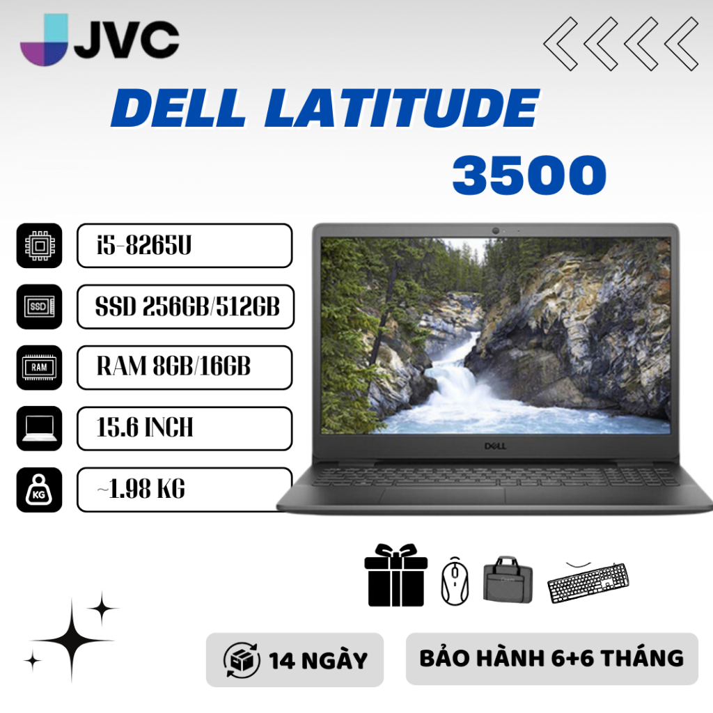 Laptop Giá Rẻ Dell Latitude 3500 Core™ i5 | 8250U | Ram 16G | SSD 512G |MH 15.6 " Pin 2-4h