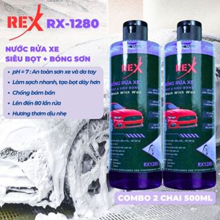 Combo 2 chai nước rửa xe bọt tuyết REX (Tặng Khăn & Cọ đen rửa xe ngẫu nhiên) rửa xe ô tô, xe máy