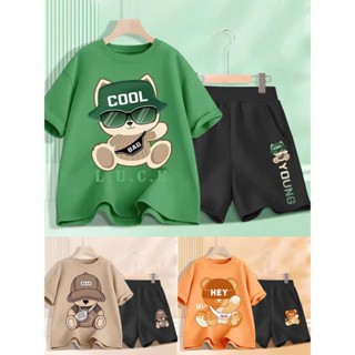  Set Quần Đùi và Áo Chất liệu Tici in Hình Mèo Gấu cực ngầu dành cho bé trai từ 14-44Kg thích hợp đi học đi chơi. 