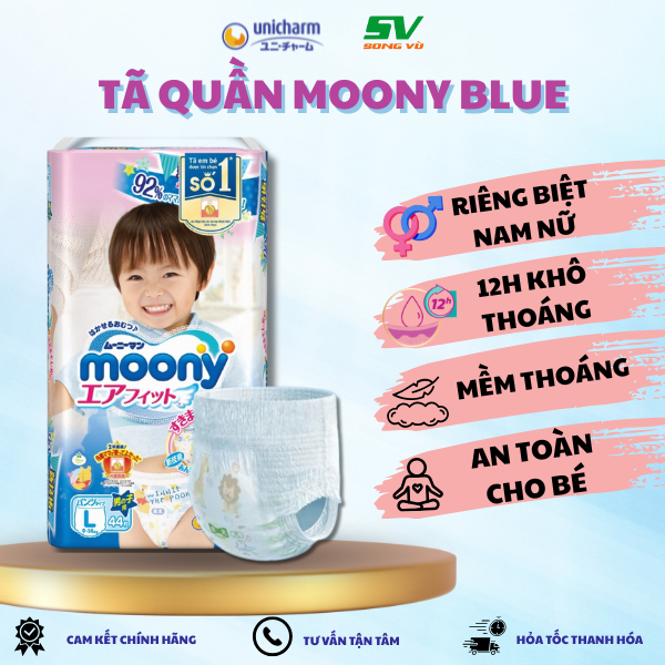 Bỉm Moony Tã quần Moony Blue xanh siêu cao cấp đủ size hàng chính hãng nhập khẩu từ Nhật Bản
