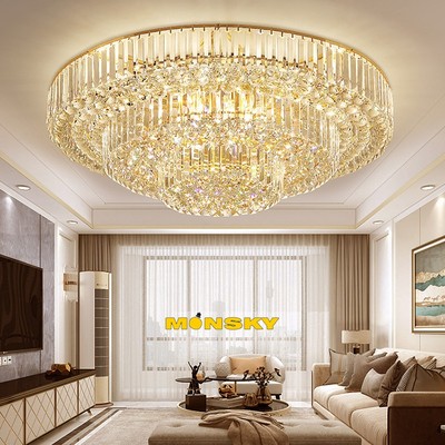 Đèn ốp trần MONSKY ROMANA pha lê trang trí pha lê phong cách Châu Âu hiện đại 3 màu ánh sáng
