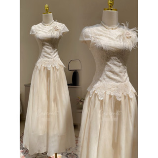  D324 Cabernet Felity Dress đầm đi tiệc dáng dài có tay cổ tròn phối hoa xinh xắn 