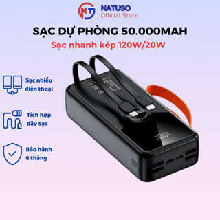 Pin sạc Natuso NT230 dung lượng lớn 50000mAh sạc nhanh 120W có dây cắm nhiều điện thoại