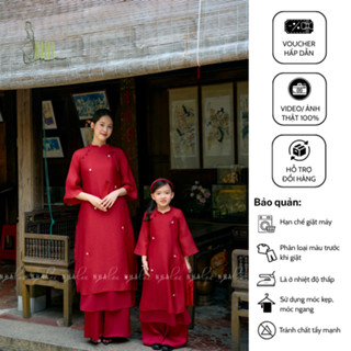 Áo Dài Cách Tân Mẹ Bé Tâm Ý Nhà Lụa Vải Tơ Cao Cấp, Lót Lụa Mềm, Họa Tiết Đính Hoa Tinh Tế