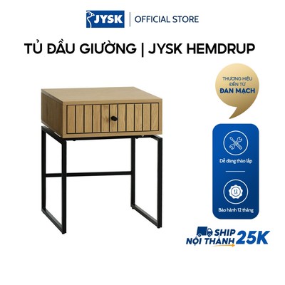 Tủ đầu giường | JYSK Hemdrup | gỗ công nghiệp/thép | màu sồi/đen | R40xS38xC55cm