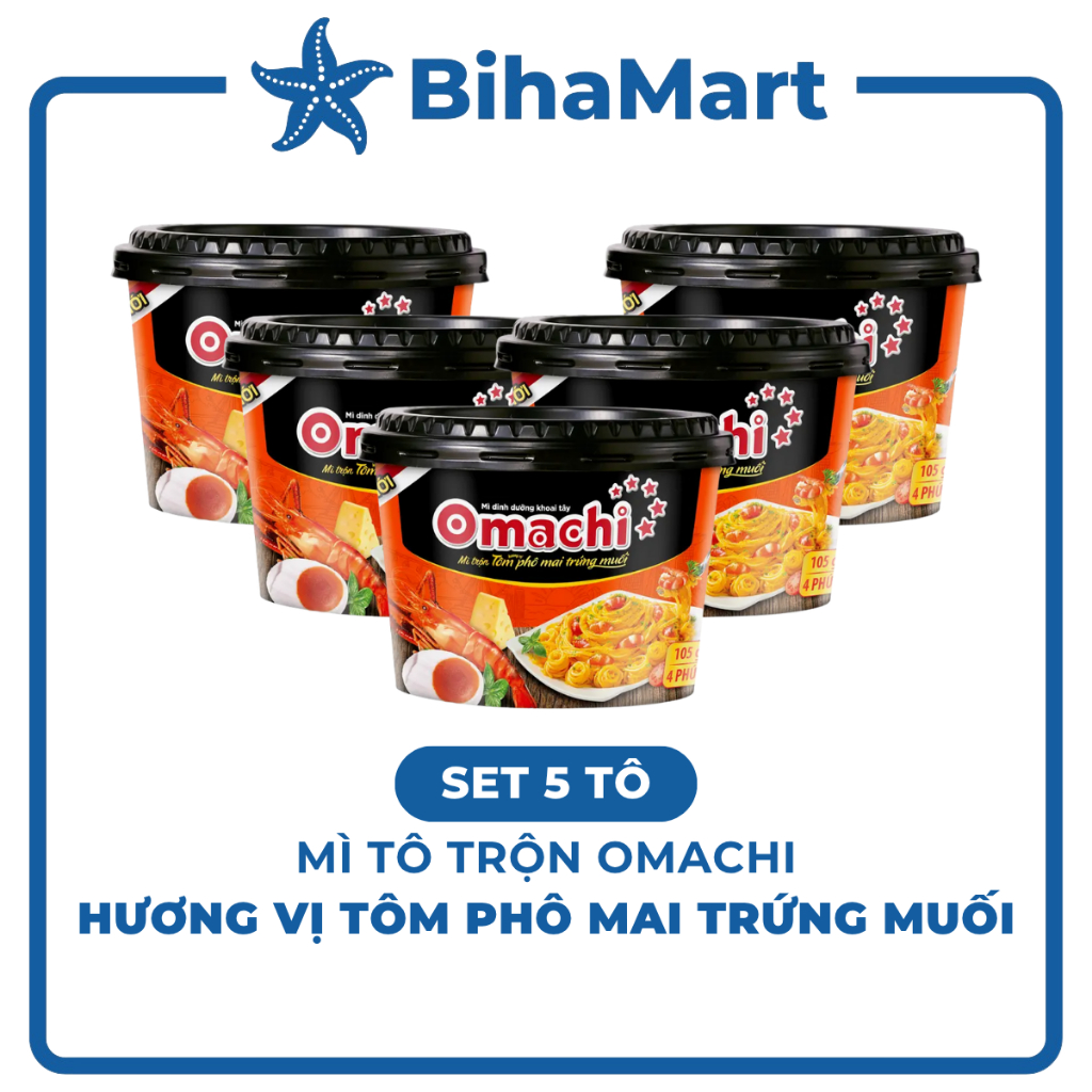 [SET 5 TÔ] - MASAN - Omachi tô trộn Xốt tôm phô mai trứng muối (105g/tô) - Mì tô trộn trứng muối, Om