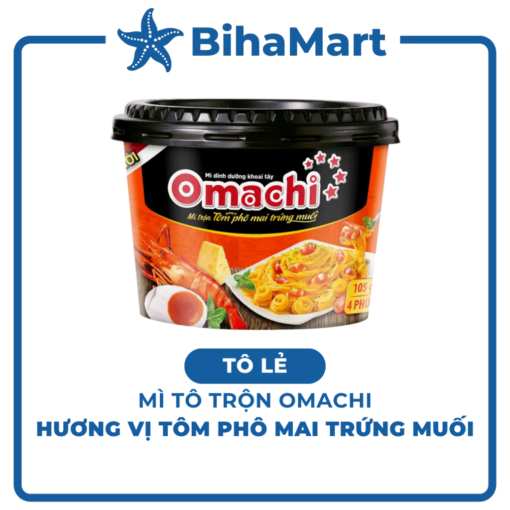 [TÔ LẺ] - MASAN - Omachi tô trộn Xốt tôm phô mai trứng muối (105g/tô) - Mì tô trộn trứng muối, Omach