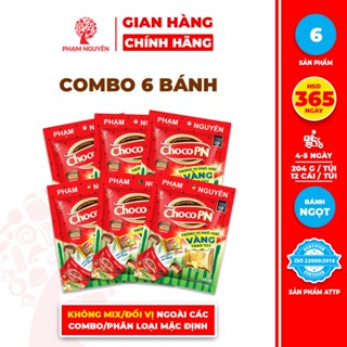 Combo 6 Túi Bánh phủ socola Choco PN Dưa Hấu 204g | Bánh ăn vặt Socola | Đồ ăn vặt