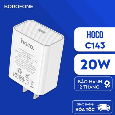 Củ sạc nhanh Hoco C143 20W cổng ra TypeC chân cắm dẹt