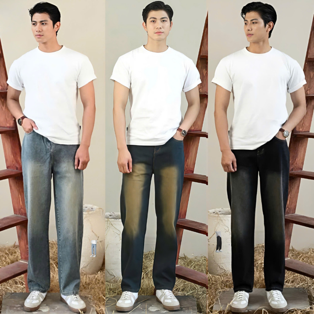 Quần Jean Nam Ống Suông Rộng Wash Màu Đen Xám Trầm Smoke Phong Cách Retro Menswear Pants Phiên Bản WHYNOT - HELLOYOU