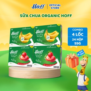 Sữa chua trái cây HOFF chuối Organic, dâu Organic cao cấp bổ sung 18 loại Acid Amin 4 Lốc (55g x 24 hộp)