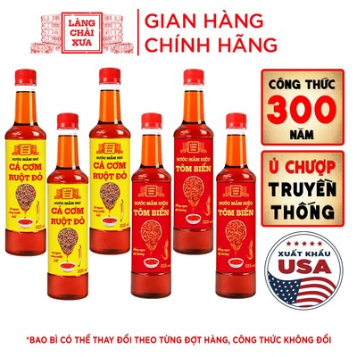 [TẶNG 1 NƯỚC TƯƠNG 125ML] Thùng 6 chai 3 VÀNG 3 TÔM Nước Mắm Nhỉ Làng Chài Xưa chai nhựa 525ml