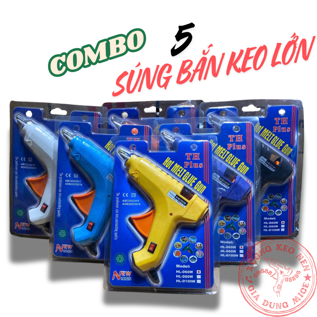 Combo 5 Máy Bắn Keo Lớn TH 60W | Dùng Keo Nến 10mm/11mm | DIY Handmade, Dán Gỗ, Giá Sỉ Tiết Kiệm